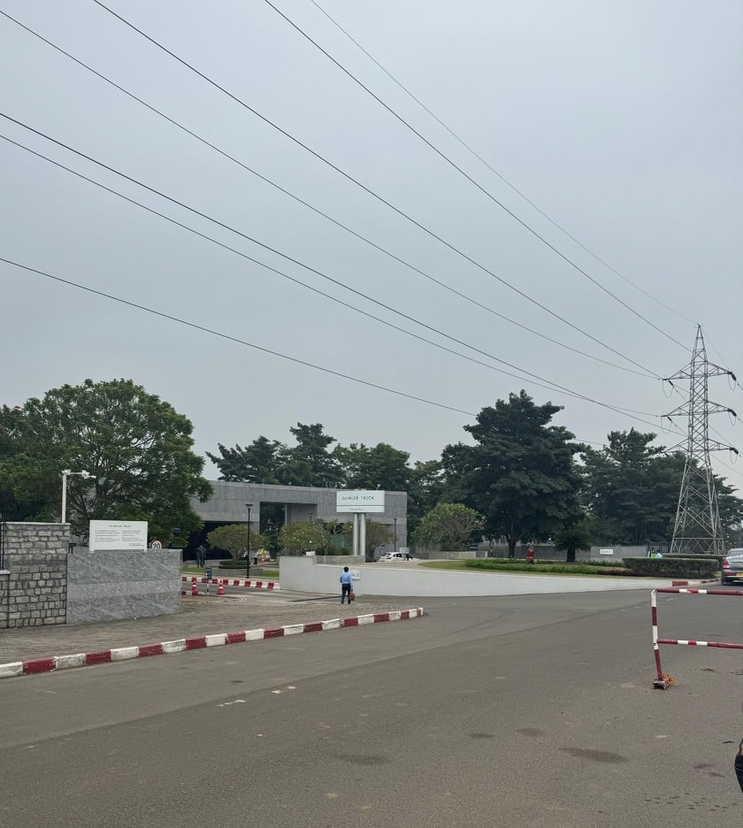 An industrial campus where people move for work